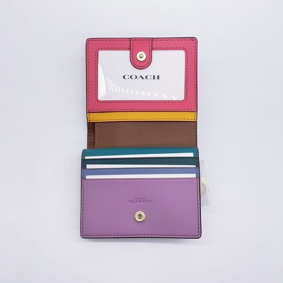 COACH C3771 Snap Wallet In Signature Canvas With Rainbow Colorblock Interior NWT - Picture 6 of 11